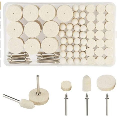 123 PCS Roue de Polissage en Laine, Tampon de Polissa Roue de Polissage avec Tige Métal pour Accessoires Dremel Outils Rotatifs (1/5)