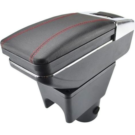 Accoudoir De Console Centrale En Cuir Noir avec couvercle glissé Spécifique pour Renault Duster I 2010-2015(avec coutures rouges)