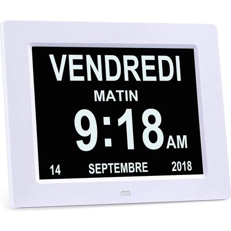 Horloge numérique LCD 8 pouces avec calendrier, jour, date et heure - Horloge pour personnes atteintes d'Alzheimer (1/5)