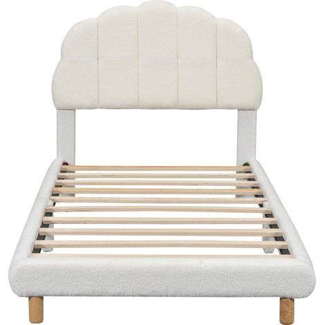 Letto per bambini 90 x 200 cm in plush bianco con testiera floreale (1/5)