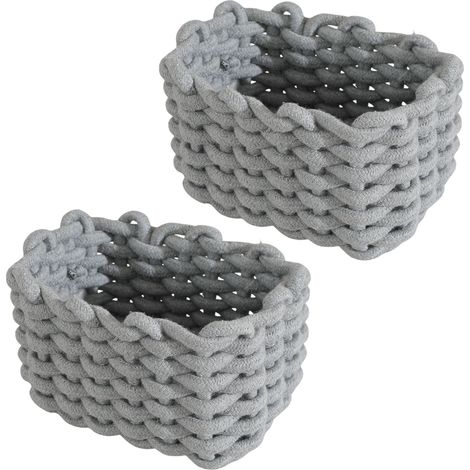 Lot de 2 paniers de rangement carrés en coton tressé, décoratifs et adaptés aux étagères, parfaits pour ranger chaussettes (1/5)