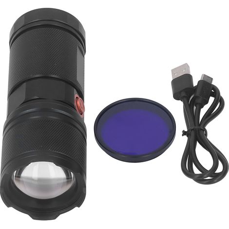 Ultrahelle, per USB aufladbare LED-Taschenlampe mit einstellbarem Fokus, tragbar, ideal für Camping, Wandern und Notfälle, schwarz, wasserdicht und robust (1/5)