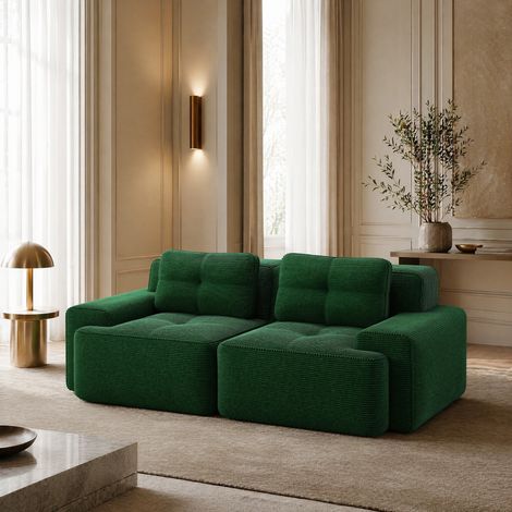Divano modulare 204/104/69 cm in corduroy verde con seduta profonda e design basso (1/5)