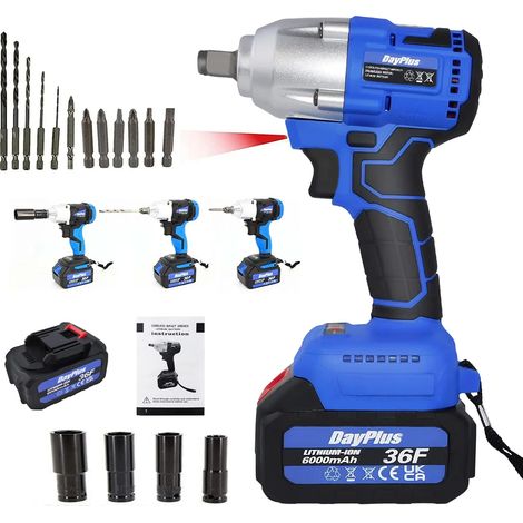 Electric Cordless Impact Wrench Drills 1/2" Drive Ratchet Nut Gun 2x Batteries Tool (1/5)