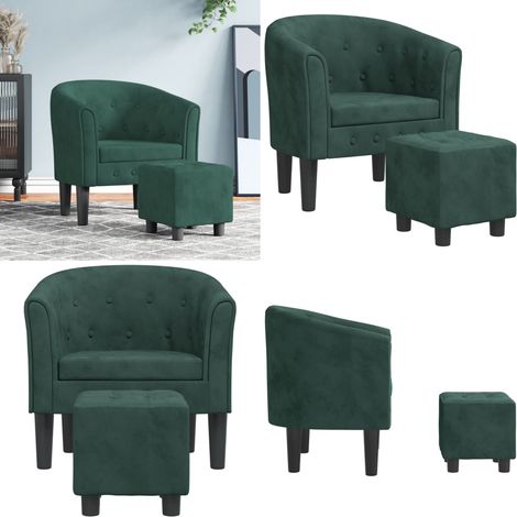 Clubsessel mit Fußhocker Dunkelgrün Samt - Samtsofa - Lounge Chair - Sessel Dunkelgrün - Bequeme Couch - Gemütlicher Stuhl - Home & Living