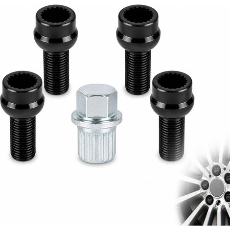 4 Piezas Pernos de Rueda Antirrobo Negros M14 x 1,5 mm, Pernos de Rueda de Coche, Juego de Tuercas de Rueda de Bloqueo de Pernos de Seguridad, Tuercas de Pernos de Rueda, Protección Antirrobo para Coc (1/5)
