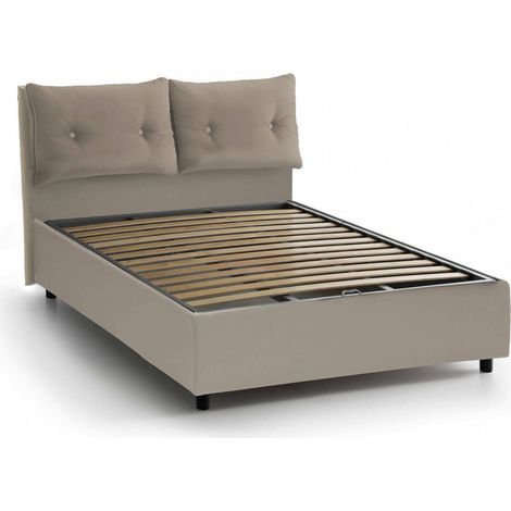 Talamo Italia Letto matrimoniale Stefania, Letto contenitore con rivestimento in ecopelle, 100% Made in Italy, Apertura frontale, adatto per materasso Cm 160x200, Tortora, con imballo rinforzato