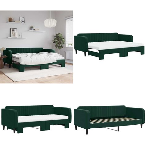 Tagesbett Ausziehbar mit Matratzen Dunkelgrün 90x200 cm Samt - Schlafsofa - Sofa-Bett (1/5)