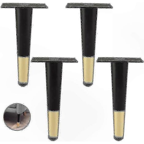 Ensemble de 4 pieds de meubles droits en métal, convenant aux canapés, tables, armoires et tables de chevet 25 cm, noir et doré. (1/5)