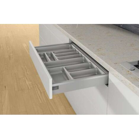 Range couverts orgatray 440 – Pour tiroirs AvanTech You et Arcitech – Largeur 401 à 450 mm – Plastique gris – Hauteur 55 mm