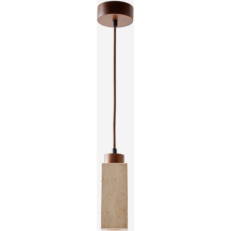 Lampada a sospensione regolabile in travertino e legno Mule (1/5)