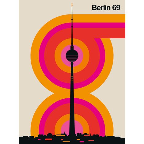 Papier peint panoramique chambre ado Berlin Tapisserie panoramique orange & rose tour de télévision Papier peint panoramique ville rétro pour salon (1/2)