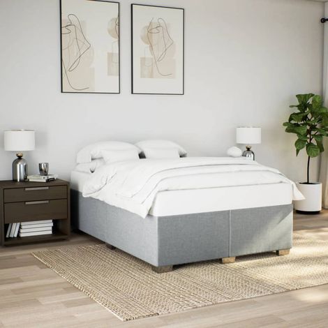 Cadre de lit 140x200 cm, tissu polyester gris clair, avec lattes de soutien, pieds robustes, sans matelas (1/4)