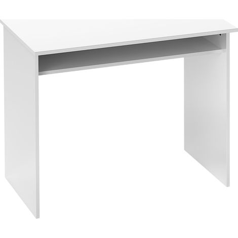 Bureau d'ordinateur minimaliste compact avec tablette, aggloméré, dimensions 90x50x74 cm, blanc brillant (1/5)