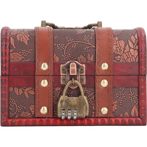 Coffre de rangement pour trésors, grande capacité, style vintage, en bois, avec serrure à code, idéal pour un mariage. (1/5)