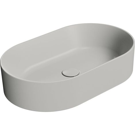 Lavabo en céramique KUBE X sur plan, 60x37cm, ovale, cenere mat (1/3)
