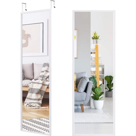 COSTWAY Wandspiegel Türspiegel mit hoehenverstellbaren Haengehake Haengespiegel Ganzkoerperspiegel n, Spiegel für Schlafzimmer, Wohnzimmer und Eingangsbereich 107x36,5cm (1/5)