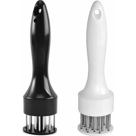 Attendrisseur de Viande Aiguille,Attendrisseur Manuel à Viande avec 21 Aiguilles en Acier en Acier Inoxydable Professionnel, pour attendrir Le Steak Boeuf Poulet Poisson(2 pièces Noir + Blanc) (1/4)