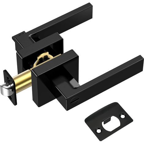 Poignée de porte noire mate durable, poignée de porte carrée réversible adaptée à la chambre, à la salle de bain, à la pièce (1/5)