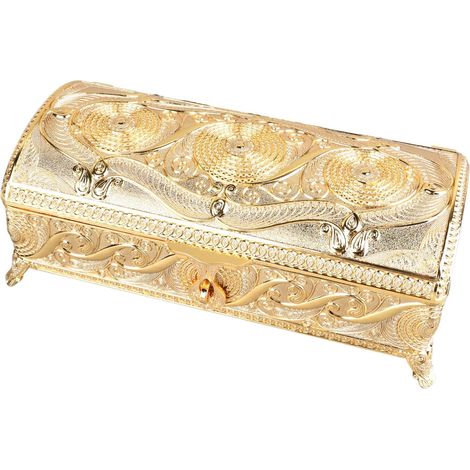 Boîte à Bijoux Vintage en Alliage Antirouille avec Intérieur doublé en Velours et Quatre Pieds Stables pour Bagues, Boucles d'oreilles, Colliers sur étagère ou Table de Chevet (Couleur or) (1/5)