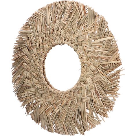 Miroir Suspendu Tressé en Paille Style Rétro Scandinave - Décoration Naturelle Ronde pour Dressing