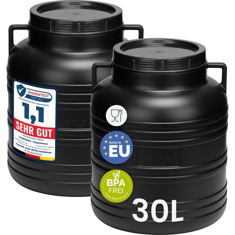 Garronda Lot de 2 fûts alimentaires 30 L en HDPE, sans BPA, à large ouverture avec couvercle, stockage eau et aliments, Noir GD-0078