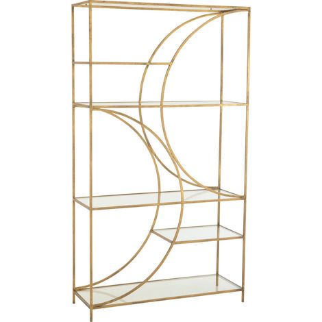Étagère en métal doré design contemporain pour salon élégant - Doré finition brillante et verre clair (1/5)