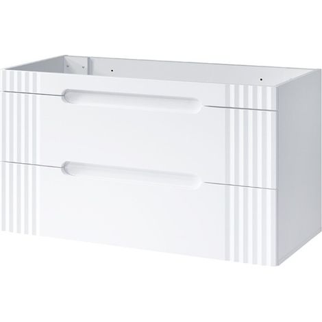 Möbelwaschtisch FIDJI 120 cm – Alpinweiß glänzend – 2 Schubladen – Wand- oder Bodenmontage