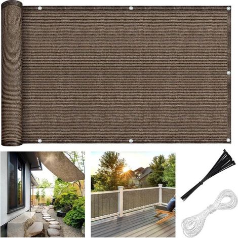 Debole di balcone con vista (HDPE) resistente agli agenti atmosferici, ideale per terrazzo, patio, giardino, piscina all'aperto, veranda, ringhiera, 118 x 35 cm, colore caffè (1/5)