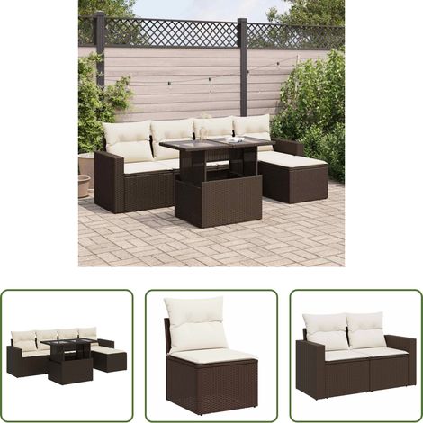 vidaXL Set sofás de jardín 6 piezas y cojines ratán sintético marrón (1/5)