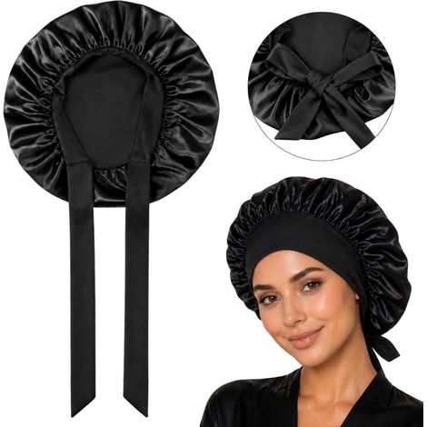 Cuffia da notte in seta, cuffia da notte in raso con fascia per capelli (1/5)
