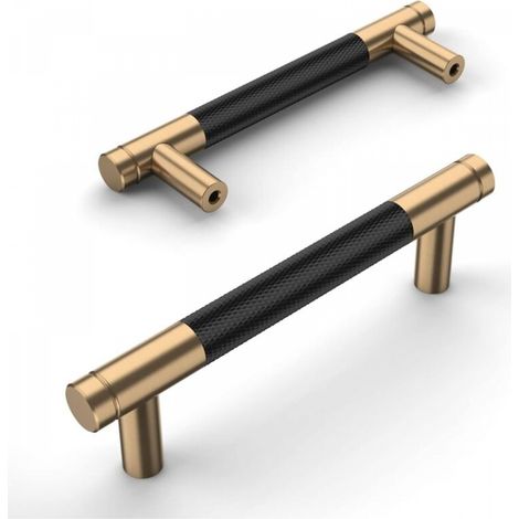 Lot de 2 poignées de meuble de cuisine en alliage d'aluminium noir et doré, distance entre les trous de 96 mm, avec vis, adaptées aux tiroirs de bureau (1/5)