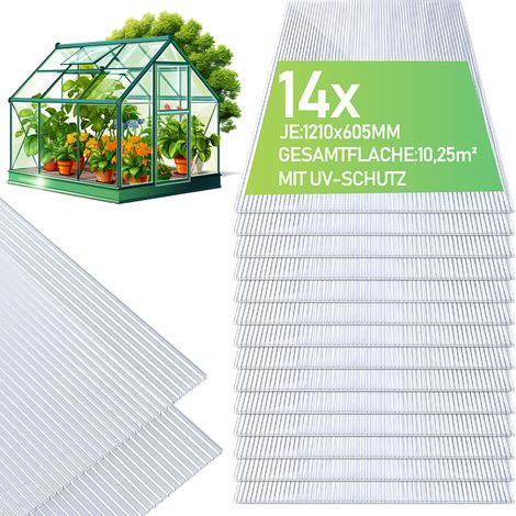 TolleTour 14 lastre in policarbonato alveolare 4 mm 121×60,5 cm, tagliabili, 10,25 m², resistenti ai raggi UV, doppia parete, per serra da giardino