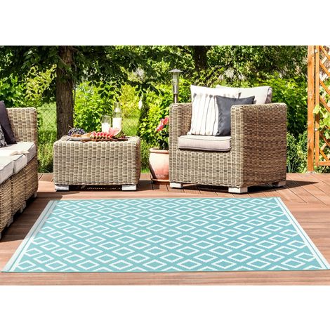 Terrace Diamond Modern Geometric Flatweave Outdoor Rug in Teal 80 x 150 cm (2'6"x5'0") (1/4)