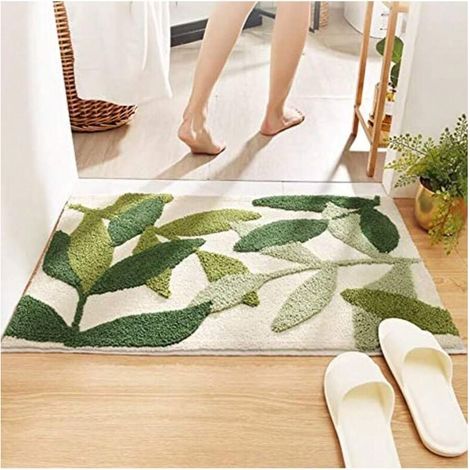 Tapis de bain avec feuilles, tapis de salle de bain, antidérapants, microfibre douce, absorbants, lavables en machine, pour l'entrée, paillasson pour salle de bain, baignoire, 50 x 80 cm, décoration d (1/4)
