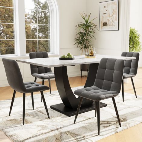 Ensemble table chaises 5 pièces, table à manger 140 x 80 x 75,5 cm, MDF, noir et gris DESVIAE (1/5)