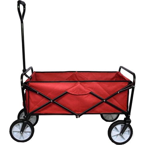 Carrello da Giardino Pieghevole per Giardinaggio Capacità 70kg con Fodera Impermeabile Trasporto Piante e Attrezzi Ruote per Tutti i Terreni - Rosso (1/5)