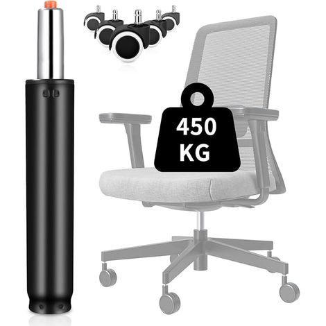 Gas Lift for Office Chair, 310 mm - 455 mm Gas Strut, Can Support 450 kg, with 5 Universal Wheels, Black (1/5)