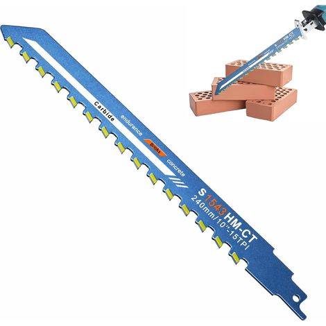 Lames de Scie Sabre 240 mm en Carbure, Lame Scie Sabre Brique pour Bois, Béton Cellulaire, Brique et Pierre, Dents Tungstène Résistantes à la Chaleur pour Démolition, Rénovation et Travaux Lourds (1/5)