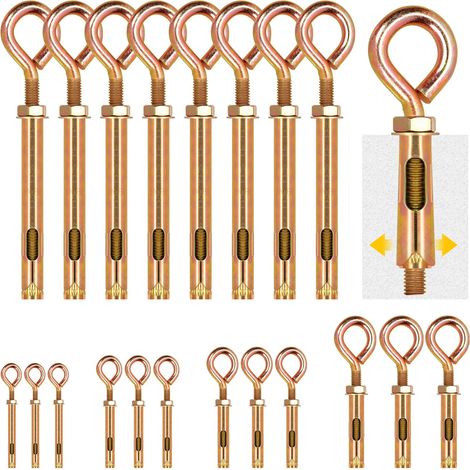8pcs M8 boulons d'oeil en béton, vis d'expansion en acier au carbone boulons à crochet fermés, ancre à vis d'expansion d'oeil zinqué coloré (1/5)