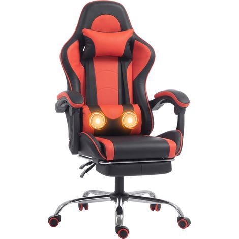 HOMCOM Sedia da Gaming Ergonomica Massaggiante con Cuscino Lombare, Rosso (1/5)