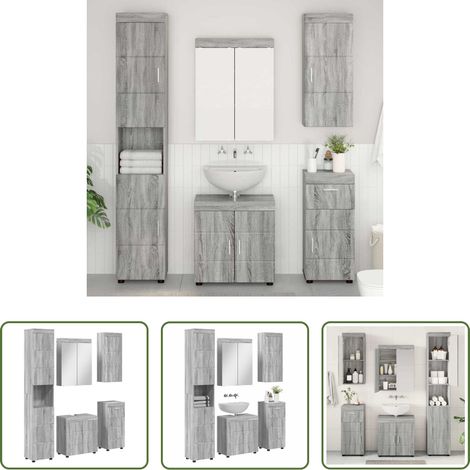 vidaXL Bois d'ingénierie -  Ensemble de mobilier de salle de bain TULUM Gris Sonoma (1/5)
