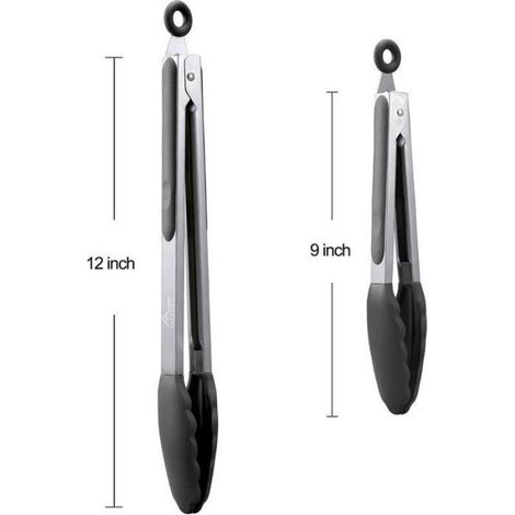 Pinces de cuisine verrouillables - - Acier inoxydable - Embouts en silicone - Ensemble de 2 - 9" et 12" (1/5)