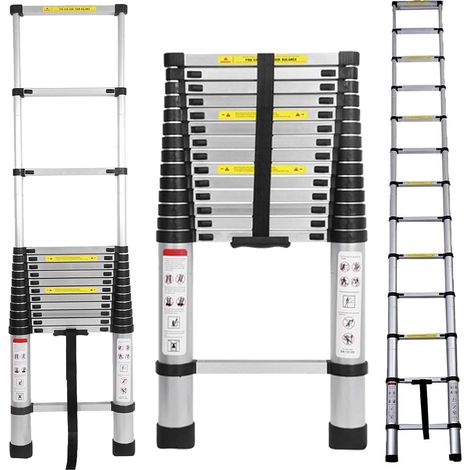 14.4FT Alu-Teleskopleiter Aluminium Klappleiter Rutschfester Sicher Aluleiter Mehrzweckleiter Stehleiter Ausziehleiter Tragbar Leichte Leiter 150 kg Belastbarkeit,EN131-Zertifizierung