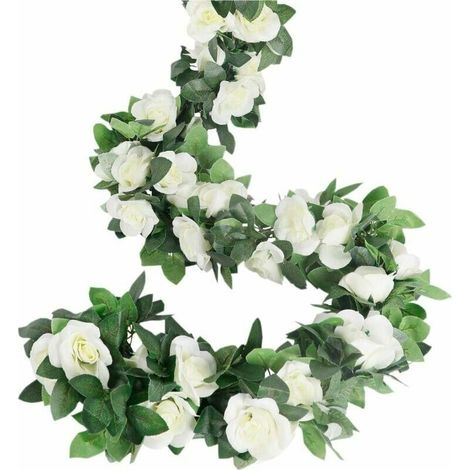 Rose Garland 4pcs Artificial Rose Tendrils Artificial Silk Flower Garlands for Home Office Archway Garden White (1/5)