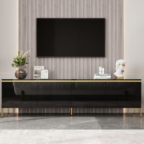 Mobile TV 170x38x50 cm nero in pannello truciolare con finitura lucida, 4 ante e passacavi (1/5)