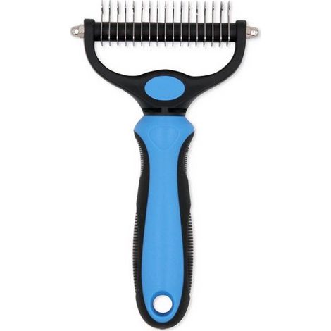 Brosse professionnelle bleue pour chiens et chats, brosse pour chiens à poils longs, râteau de toilettage à double face, élimine les nœuds, les bourres et les poils emmêlés (1/5)