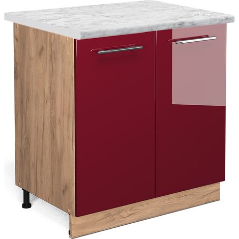 Spülenunterschrank Fame-Line, Bordeaux Hochglanz, 80 cm mit Regal, AP Marmor, Vicco