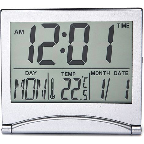 Ahlsen Reloj despertador digital plateado con pantalla LCD de temperatura, 78 x 85 mm (1/5)