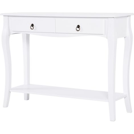 easycomfort mobiletto tavolo consolle da ingresso moderno con 2 cassetti casa legno 100 × 33 × 75cm bianco (1/5)